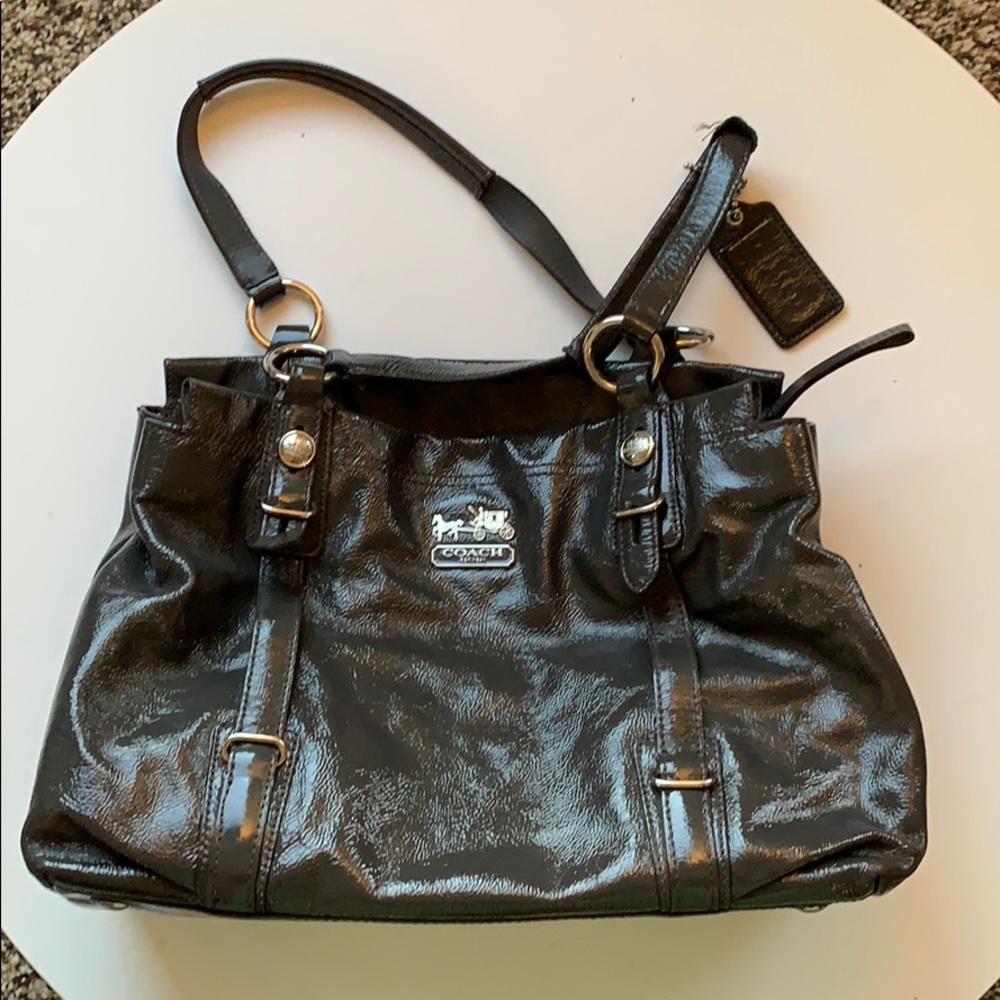 Coach Mia Dark Gray patent leather handbag
